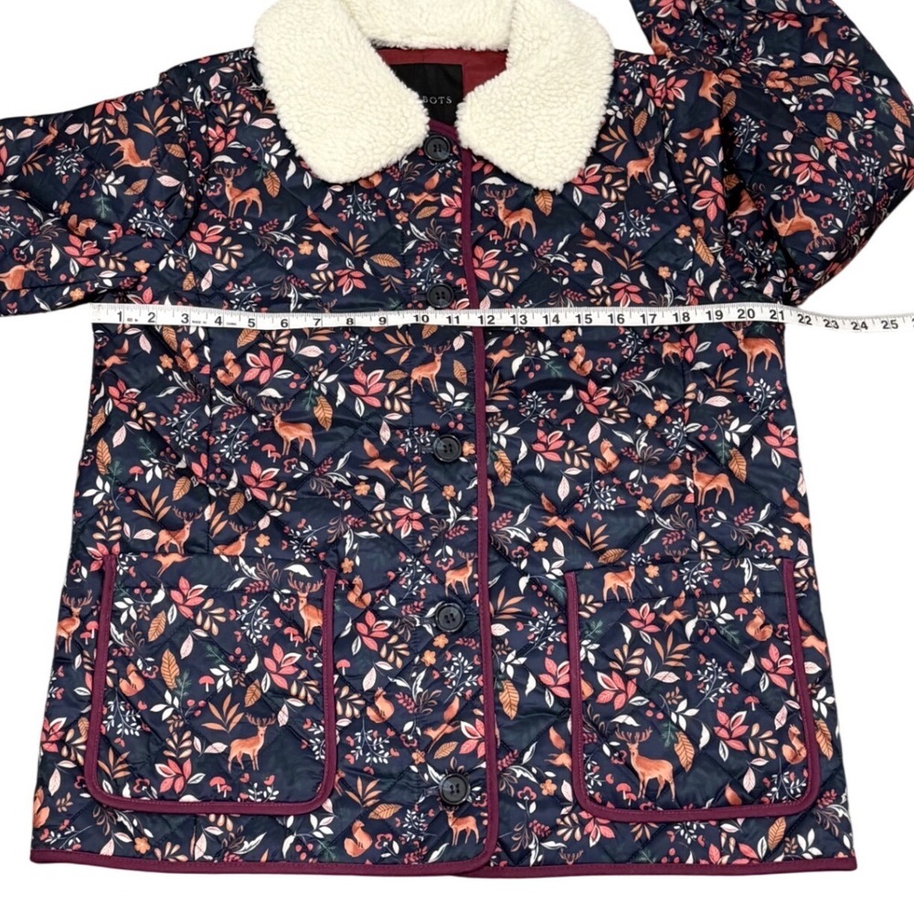 Talbots Woodland Ditsy Quilted Jacket Womens M Floral Sherpa Collar - Picture 9 of 11